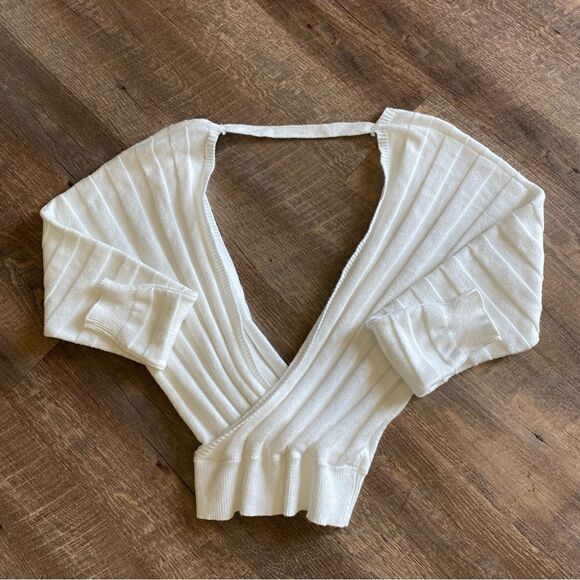 Daytrip Surplice Ribbed Top White Soft Slouchy Boho Stretch Vacation - Picture 7 of 11